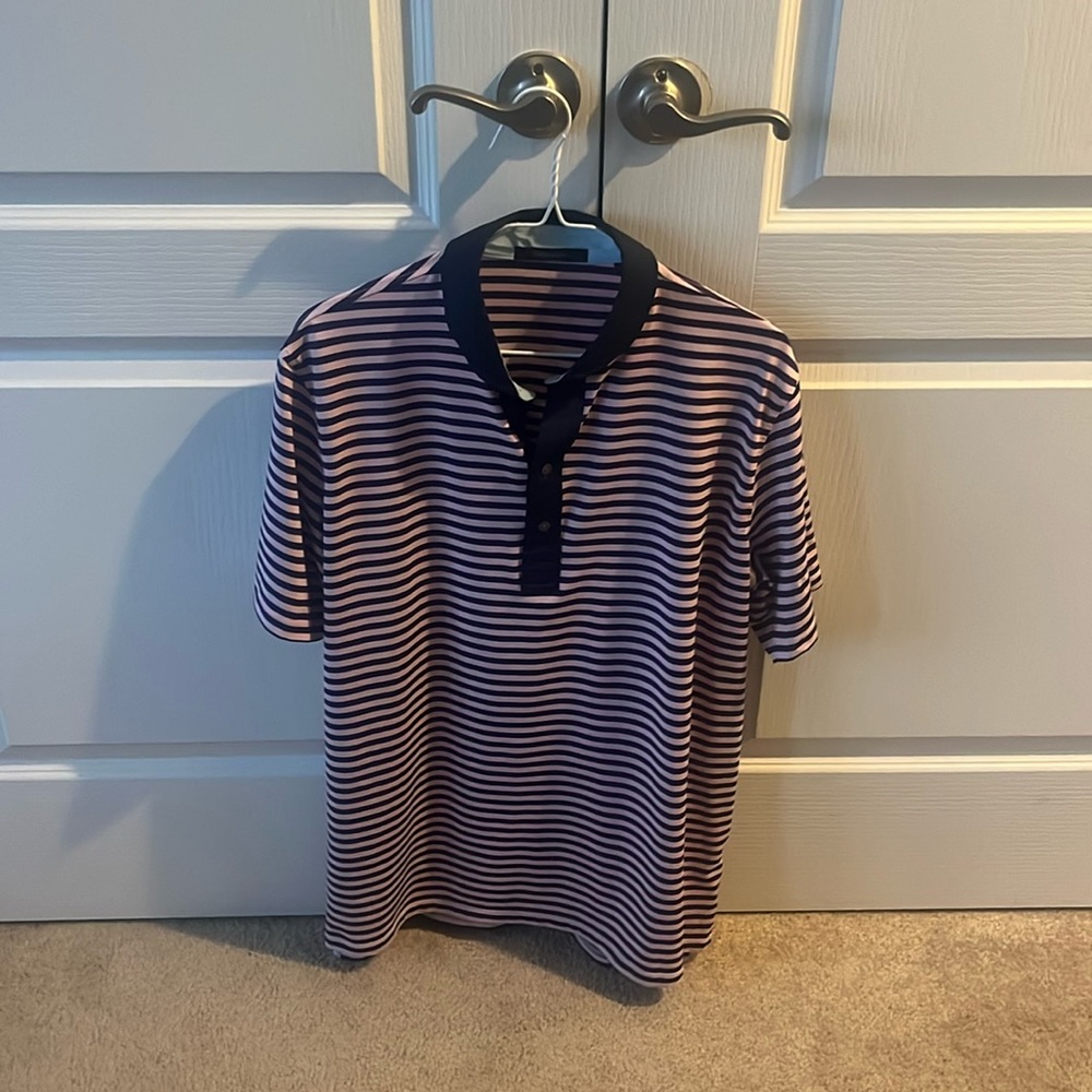 Greyson polo pink with purple stripes size Large, barely worn